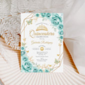 Invitation Quinceanera Turquoise Floral Or