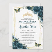 Invitation Quinceañera Turquoise foncé Peacock papillons flor (Devant)