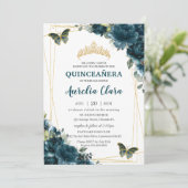 Invitation Quinceañera Turquoise foncé Peacock papillons flor (Debout devant)