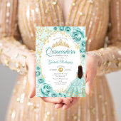 Invitation Quinceanera Turquoise Gold Floral