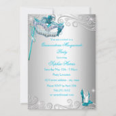 Invitation Quinceanera Turquoise Masque Robe Argent Mascarade (Dos)