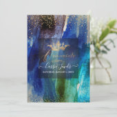 Invitation Quinceanera Turquoise Navy bleu Aquarelle Brosse (Debout devant)