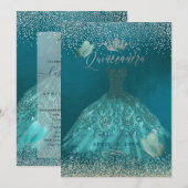 Invitation Quinceanera Turquoise Ombre Papillons Princesse Go (Devant / Derrière)