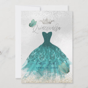 Invitation Quinceanera Turquoise Ombre Papillons Princesse Go