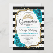 Invitation Quinceanera turquoise or blanc (Devant)