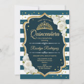Invitation Quinceanera turquoise or élégant (Devant)