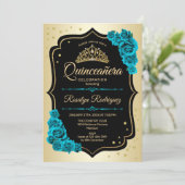 Invitation Quinceanera Turquoise or noir (Debout devant)