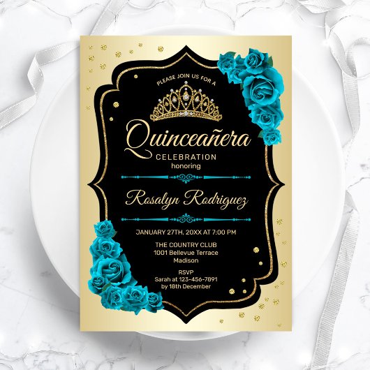 Invitation Quinceanera Turquoise or noir