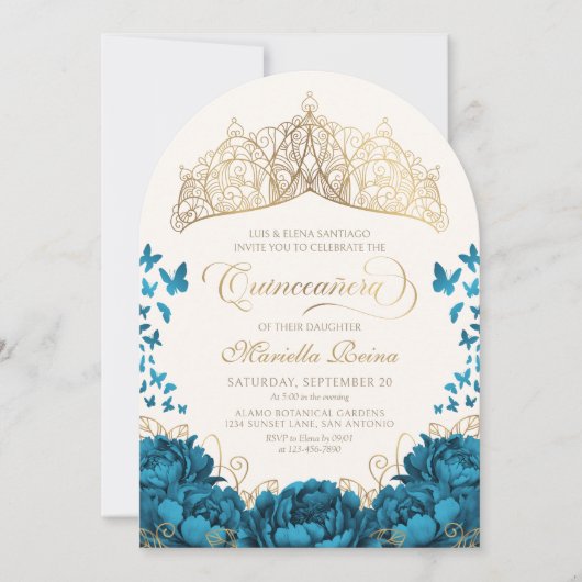 Invitation Quinceanera turquoise or Royal Couronne (Devant)