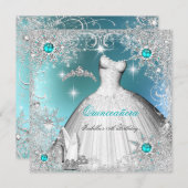 Invitation Quinceanera Turquoise Pearl Silver Winter Snowflak (Devant / Derrière)
