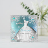 Invitation Quinceanera Turquoise Pearl Silver Winter Snowflak (Debout devant)