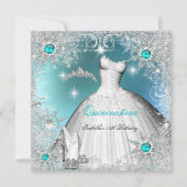 Invitation Quinceanera Turquoise Pearl Silver Winter Snowflak (Devant)