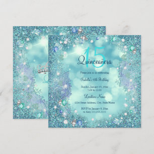Invitation Quinceanera Turquoise Perles Océan Ciel Anniversai