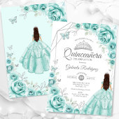 Invitation Quinceanera Turquoise Robe Argent Floral