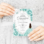 Invitation Quinceanera Turquoise Robe Argent Floral