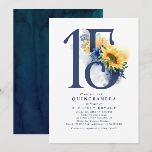 Invitation Quinceanera, une légende de la flore bleue de la m (Devant / Derrière)