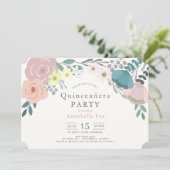 Invitation Quinceañera végétale rose (Debout devant)