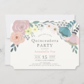 Invitation Quinceañera végétale rose (Devant)