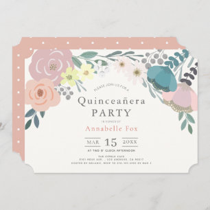 Invitation Quinceañera végétale rose