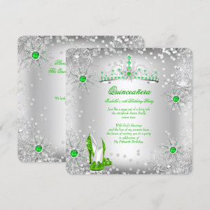 Invitation Quinceañera Vert Citron Argent Noël Hivernal
