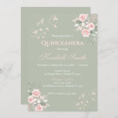 Invitation Quinceanera vert clair (Devant / Derrière)