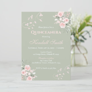 Invitation Quinceanera vert clair
