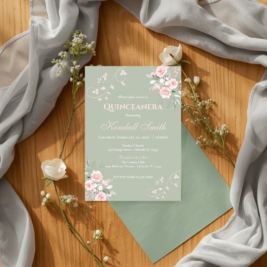 Invitation Quinceanera vert clair