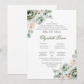 Invitation Quinceañera vert émeraude (Devant / Derrière)