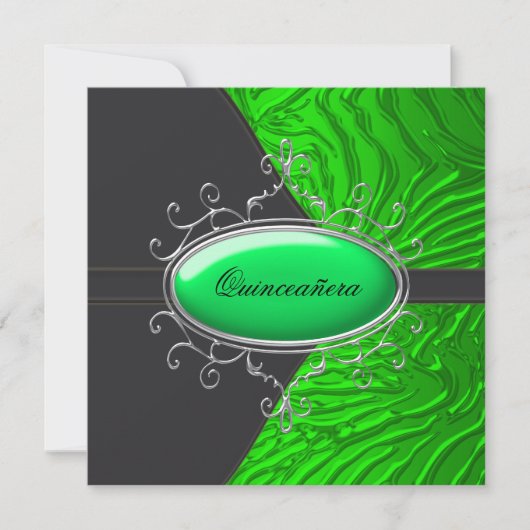 Invitation Quinceanera vert lime noir Zèbre (Devant)