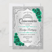 Invitation Quinceanera verte argent (Devant)