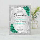 Invitation Quinceanera verte argent (Debout devant)