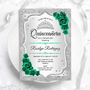 Invitation Quinceanera verte argent