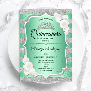 Invitation Quinceanera verte argentée