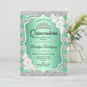 Invitation Quinceanera verte argentée (Debout devant)