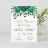 Invitation Quinceanera verte d'Emeraude (Debout devant)