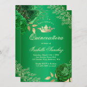 Invitation Quinceanera verte Emeraude (Devant / Derrière)