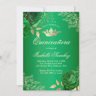 Invitation Quinceanera verte Emeraude