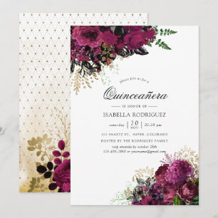 Invitation Quinceañera vintage Bourgogne - Marsala et or