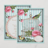 Invitation Quinceanera Vintage, cage, papillon et Rose (Devant / Derrière)