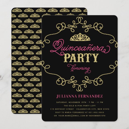 Invitation Quinceanera vintage Chic Flourissant (Devant / Derrière)