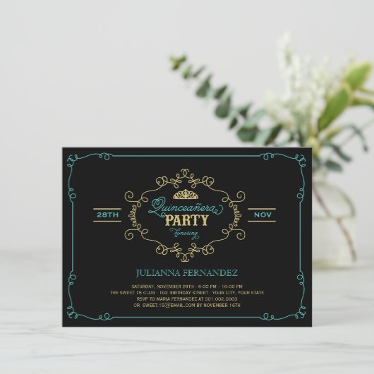 Invitation Quinceanera vintage Chic Flourissant (Debout devant)