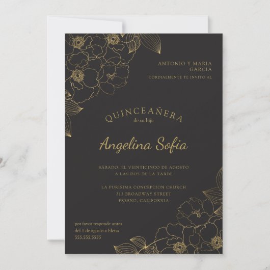 Invitation Quinceanera vintage or floral (Devant)