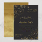 Invitation Quinceanera vintage or floral (Devant / Derrière)