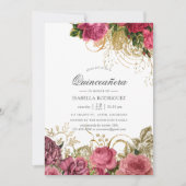 Invitation Quinceañera Vintage rose et or (Devant)