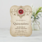 Invitation Quinceanera vintage Rose romantique (Debout devant)
