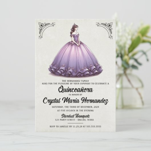 Invitation Quinceañera violet (Debout devant)