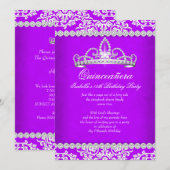Invitation Quinceanera violet 15e anniversaire fête Tiara 2 (Devant / Derrière)