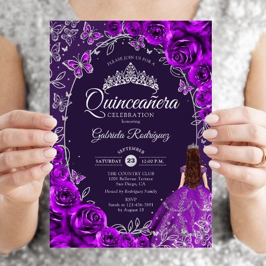 Invitation Quinceanera Violet Argent