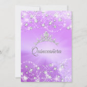 Invitation Quinceanera Violet Argent Étincelles Tiara (Devant)