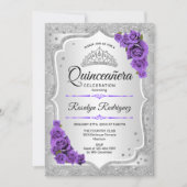Invitation Quinceanera violet argenté (Devant)
